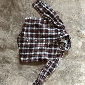 Janie and Jack Plaid Button Down Long Sleeve Shirt Maroon Green White Tartan